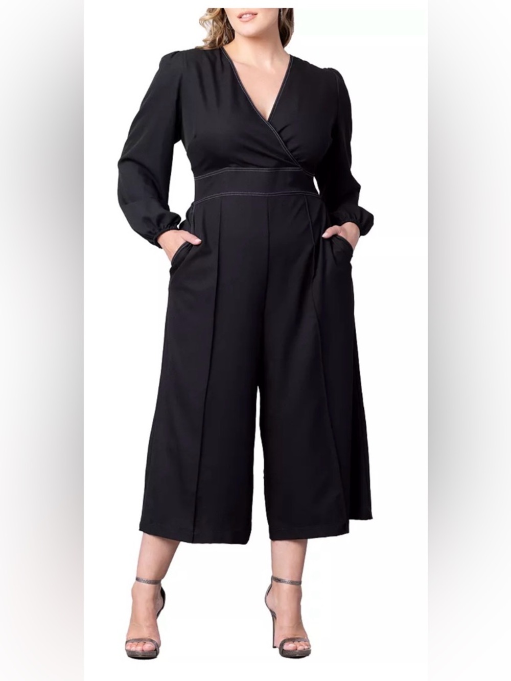 Kiyonna Plus Size Tessa black Cropped Wide Leg Jumpsuit size 2X